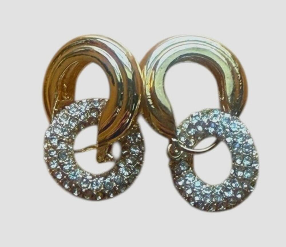 Golden Huggie Hoop Loop Earrings with Pave Crystal Accents — Fashion Statement